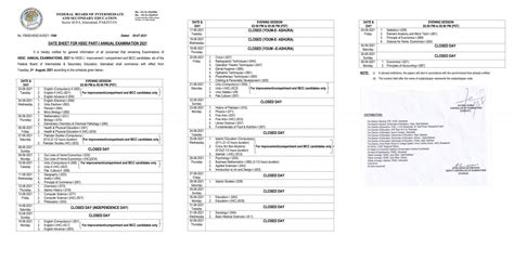 Fbise 11th Class Date Sheet 2024 Federal Board 1st Year