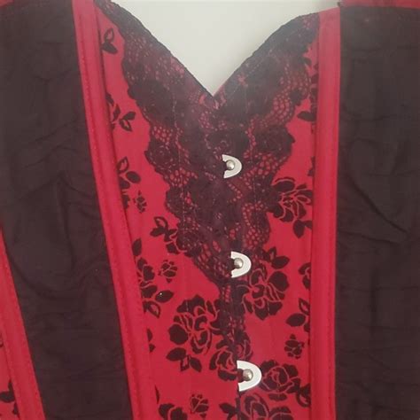 Hot Topic Tops Nwt Hot Topic Corset Red Wflocked Roses Poshmark