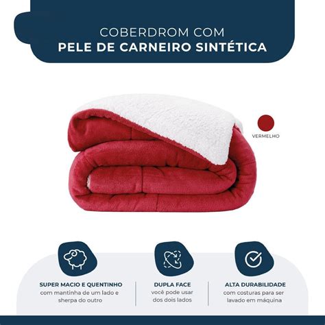 Coberdron Edredom King D Face Sherpa Mantinha Vermelho Madeiramadeira