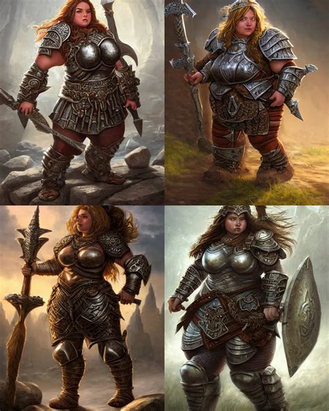 KREA Robust Female Dwarf Warrior Wearing Heavy Plate Armor Strong