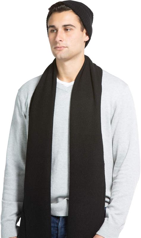 Fishers Finery Men S Cashmere Ribbed Knit Hat And Scarf Gift Set