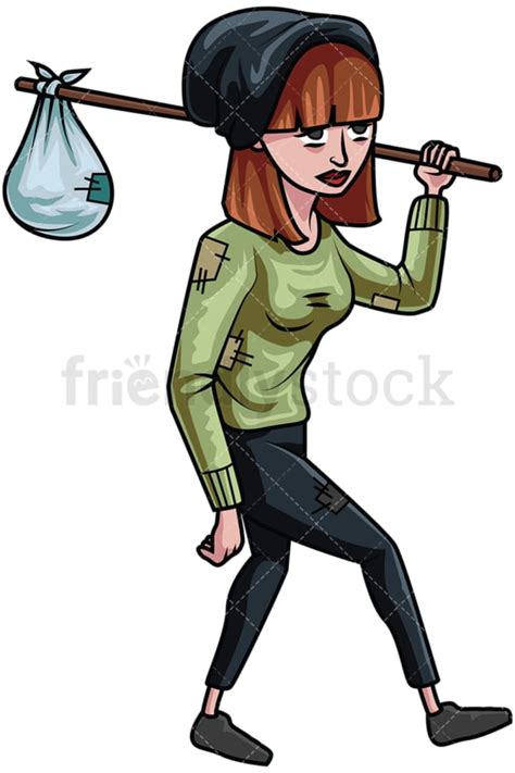 Wandering Homeless Woman Vector Cartoon Clipart Friendlystock