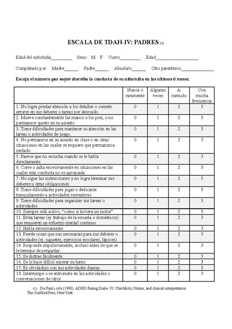 ADHD Rating Scale-Padres - ESCALA DE TDAH-IV: PADRES (1) Edad del niño