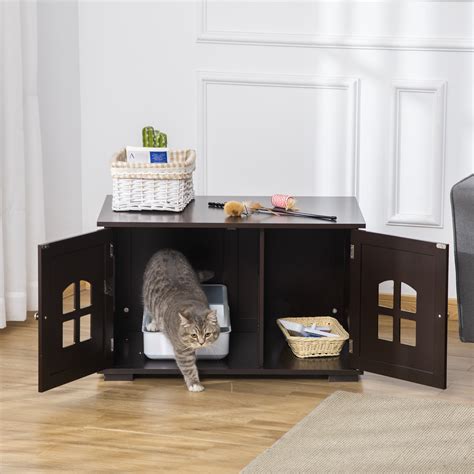 Pawhut Cat Litter Box Enclosure Hidden Cat Furniture Cabinet Indoor Cat