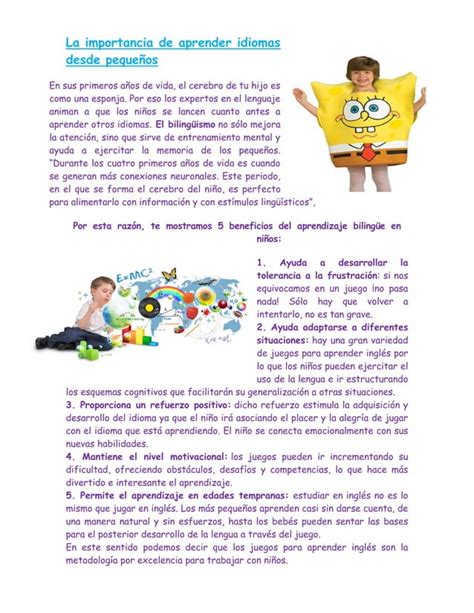 La Importancia De Aprender Idiomas Desde Peque Os Pdf Descarga Gratuita