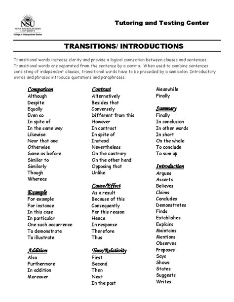 Transition Words And Phrases For Essay Help Transitions