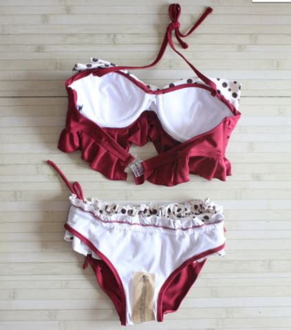 White Dots Black And Red Edge Pleated Edge Two Piece Bikini On Luulla