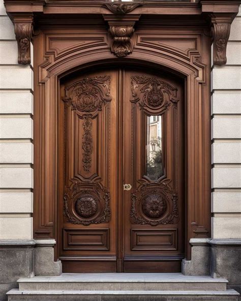 An Ornate Wooden Door On The Side Of A Building