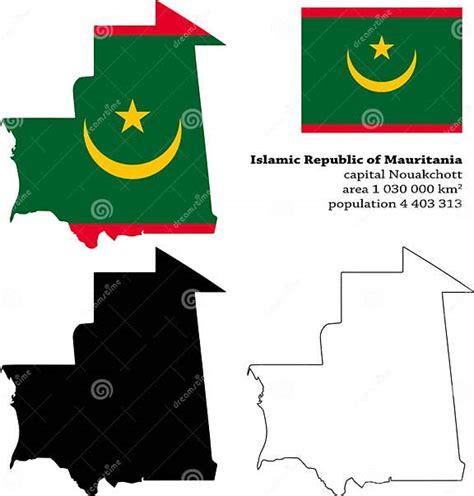 Republic Of Mauritania Vector Map Flag Borders Mask Capital Area