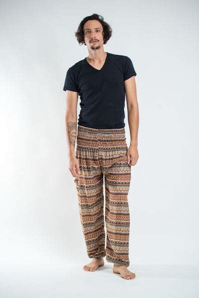 Aztec Stripes Mens Harem Pants In Sahara Brown