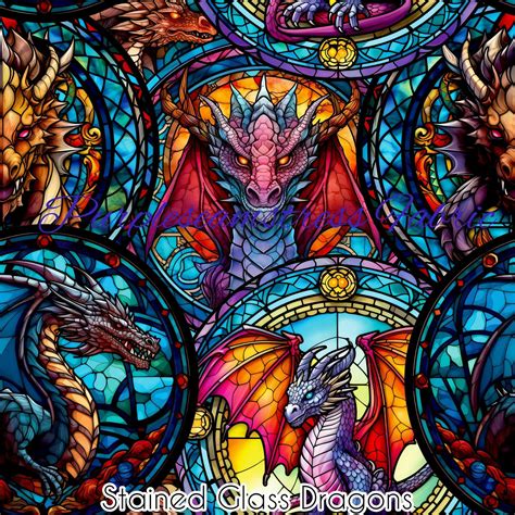 Stained Glass Dragons Purpleseamstress Fabric