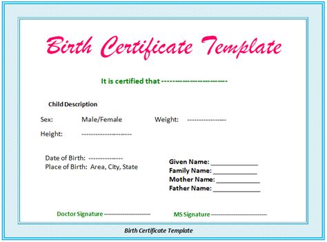 5 Birth Certificate Templates To Print Free Birth Certificates