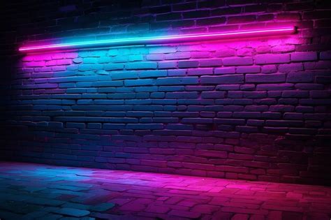 Premium Photo Modern Double Colors Neon Lights On Brick Background