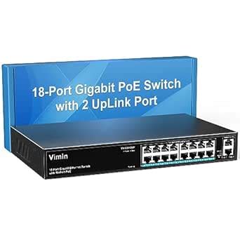 VIMIN 16 Port Gigabit PoE Switch Unmanaged With 2 Uplink Gigabit Ports