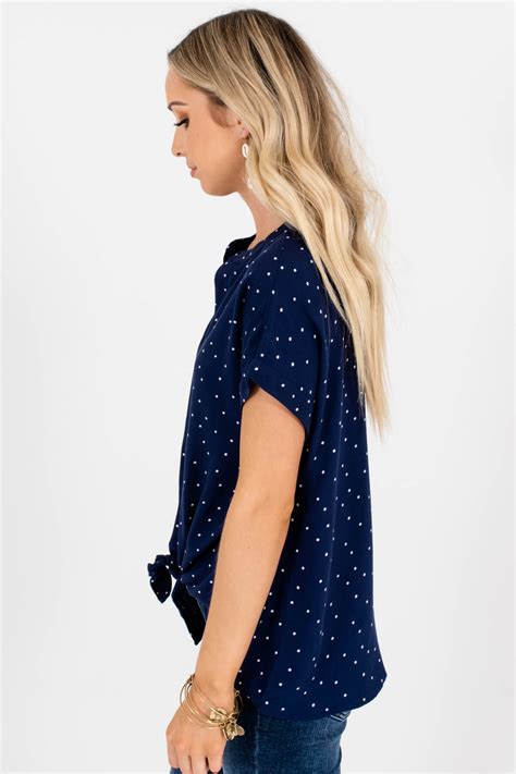 Spotted Style Navy Polka Dot Blouse Boutique Blouses For Women