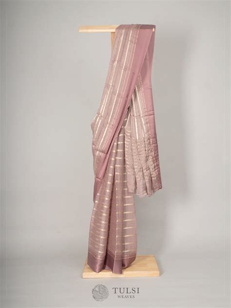 Elegant Light Mulberry Banaras Georgette Silk Saree Tulsi Weaves