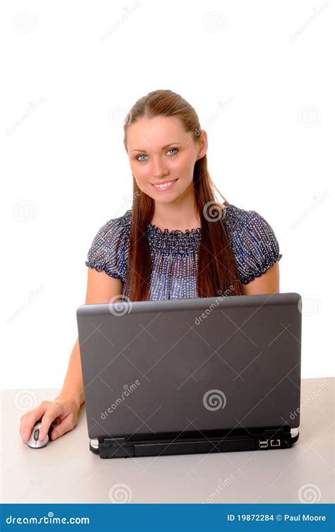 Brunette Office Worker Stock Photo Image Of Computer