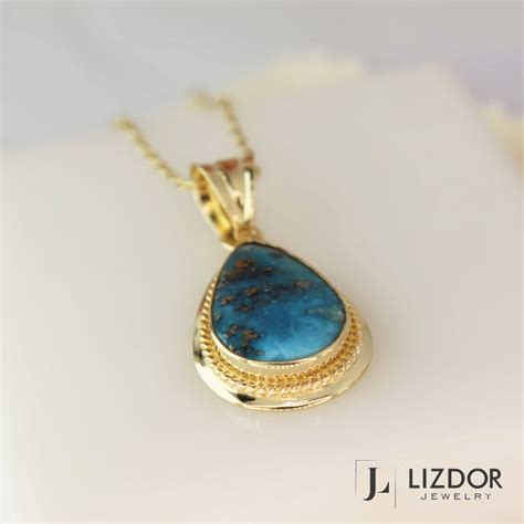 Genuine Turquoise Necklace 14k Solid Gold Raw Teardrop Etsy