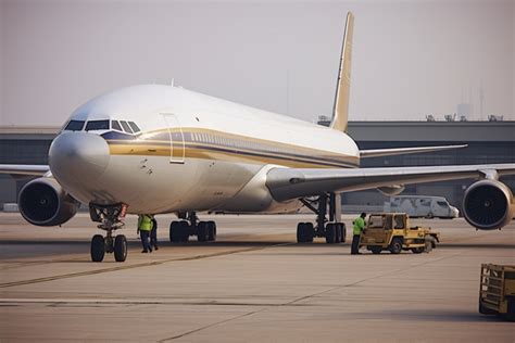 White Airplane Parked On Tarmac Background Airport Two People