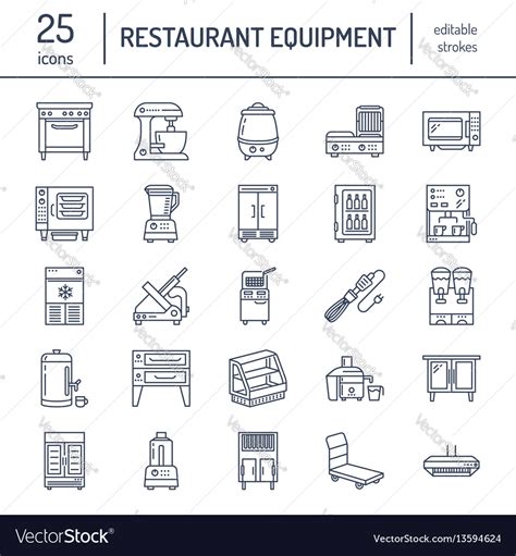 Restaurant Professional Equipment Line Icons Vector Image