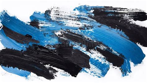 Blue Paint Brush Stroke on White Paper Background, Abstract Art Hand ...