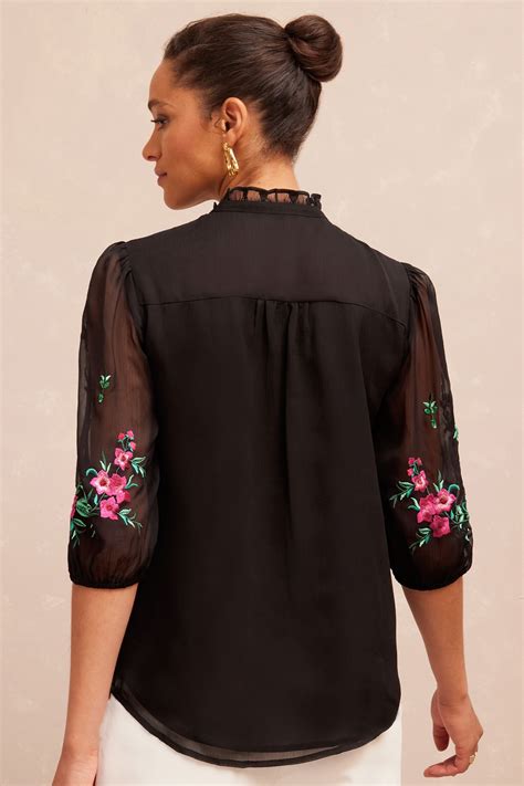 Buy Vanda Love And Roses Black Embroidery Floral Embroidered Ruffle V