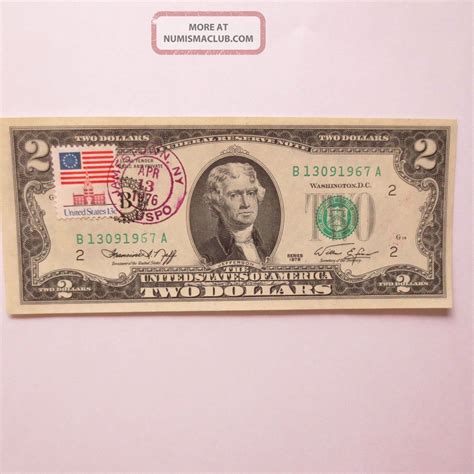 1976 $2 Two Dollar Bill First Day Issue With Stamp Postmarked Jamestown Ny