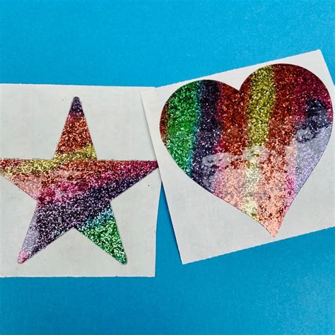 1980s Very Rare Large Sandylion Multi Coloured Glitter Heart And Star