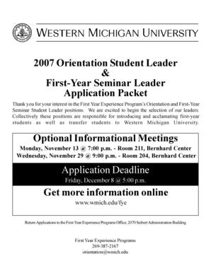 Fillable Online Wmich 2001 OSL Job Application Packet Western