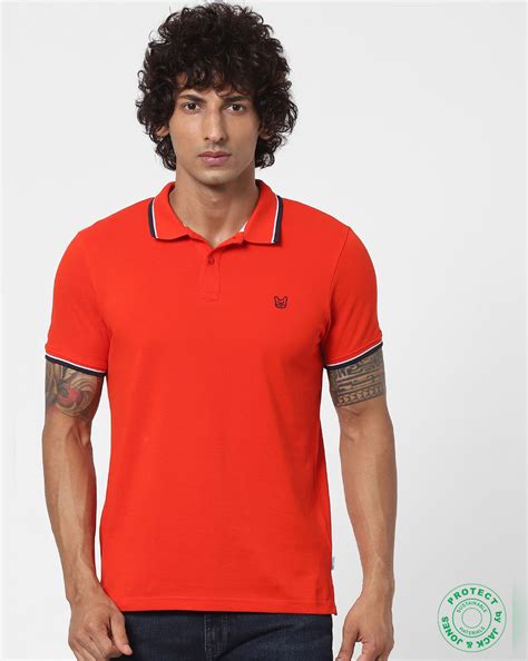 Buy Men Red Contrast Tipping Polo Neck T Shirt Online