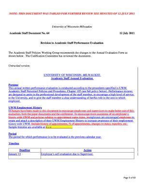 Fillable Online Uwm Revision To Academic Staff Performance