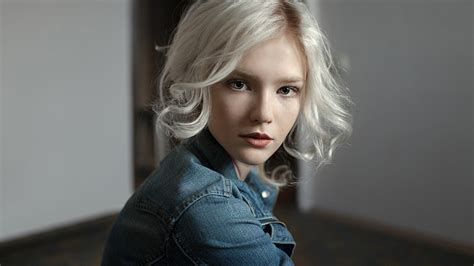 Depth Of Field Denim Blonde Portrait Blue Eyes Women Face HD