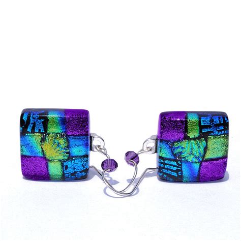 Image Detail For Dichroic Earrings Fused Glass Jewelry Square By