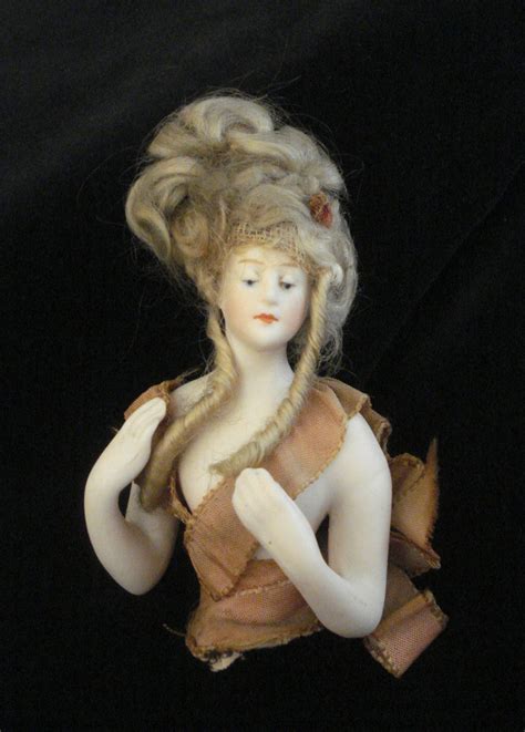 Vintage Bisque Half Doll Marie Antoinette Bust Sewing Pincushion Doll