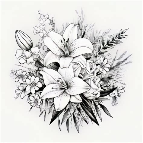 Premium Photo | Ink and Imagination Bouquet Flower Drawing Image