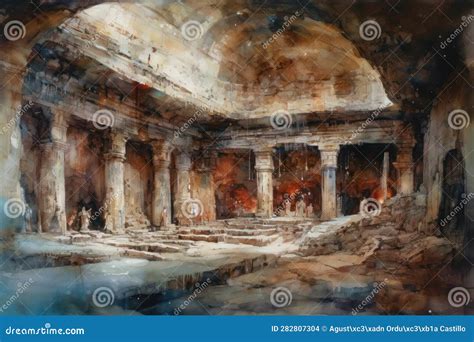 Painting Of A Watercolor Drawing Of The Catacombs Of Rome. Royalty-Free ...