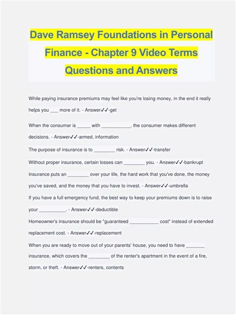Dave Ramsey Foundations in Personal Finance - Chapter 9 Video Terms