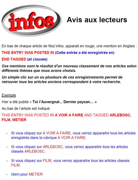 Avis Aux Lecteurs Noz Infos