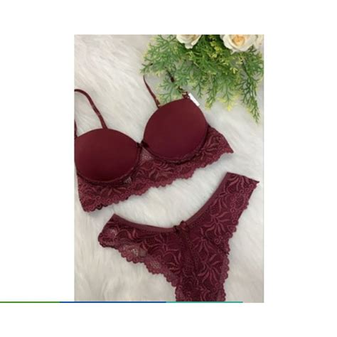 Conjunto De Lingerie Micro Fibra Renda Calcinha Fio Duplo Shopee Brasil