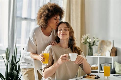 A Lesbian Couple Enjoys A Cozy Stock Image Image Of Lifestyle Pancakes