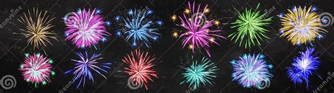 Firework Background Banner Panorama Colorful Festive Firework In