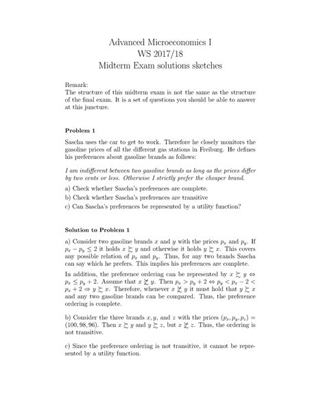 Advanced Microeconomics Exam Solutions