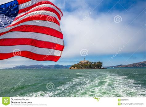 Alcatraz Island With American Flag Stock Photo Image Of Alcatraz