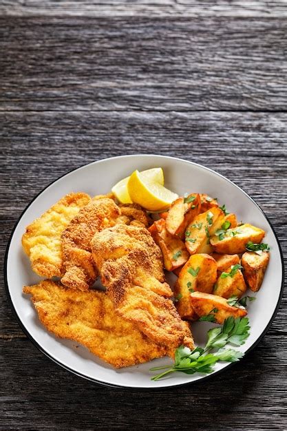 Escalopes De Poulet Croustillantes Avec Pommes De Terre R Ties Pic Es