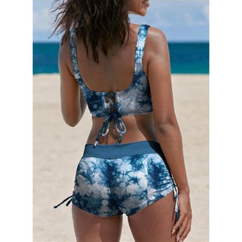 Maillot de bain deux pièces pour femme bikini sexy bleu Bleu