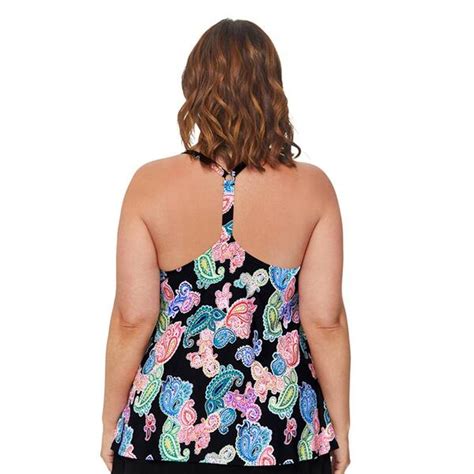 Plus Size Leilani Racerback Paisley Tankini Swim Top Boscovs