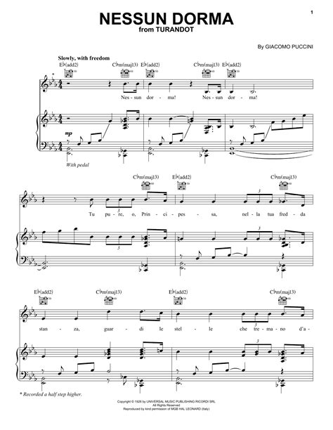 Download Jackie Evancho Nessun Dorma Sheet Music Notes That Was Written For Piano Vocal