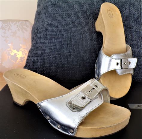 Dr Scholl Vintage S Silver Wood Sandal Mule Etsy In Dr