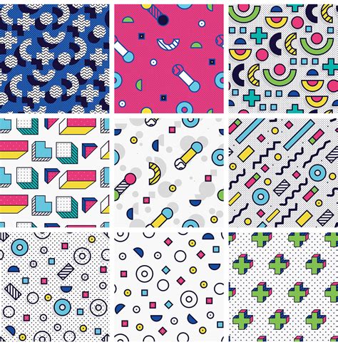 Free 8 Bit Memphis Patterns Pack Ai