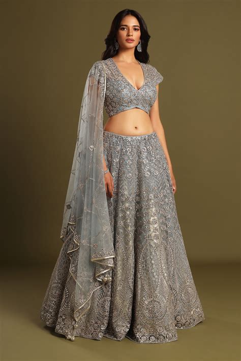 Greyish Blue Indo Western Lehenga Choli Atelier Yuwa Ciao Jp